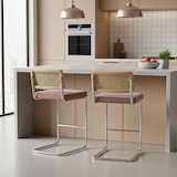 thumbnail of Lot de 2 chaises hautes en acier et velours rose poudré