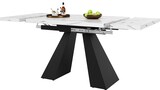 thumbnail of Ausziehbarer Esstisch 159x74x77 cm Weiß+Schwarz mit Marmoroptik Tischplatte, MDF Tisch, Carbonstahl Beine, Metallschienen System