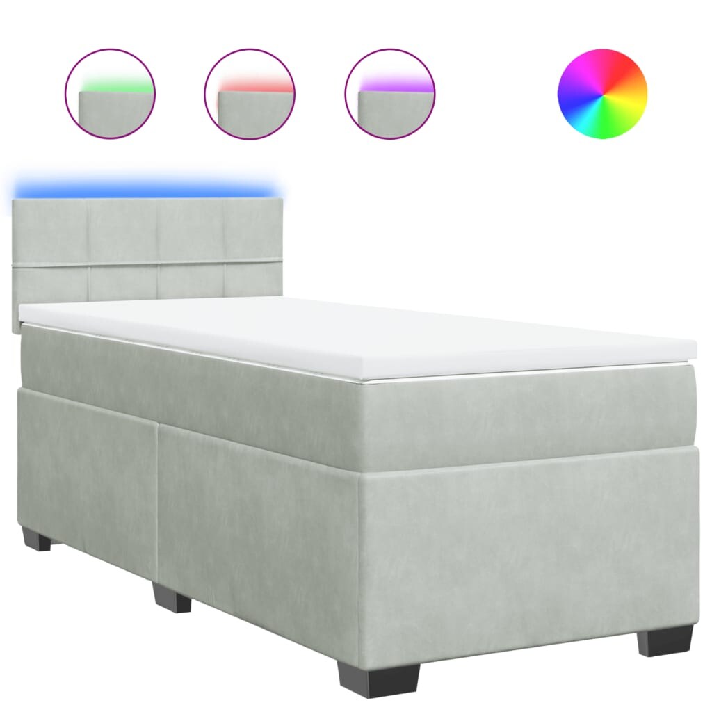 vidaXL Boxspringbett mit Matratze Hellgrau 90x190 cm Samt