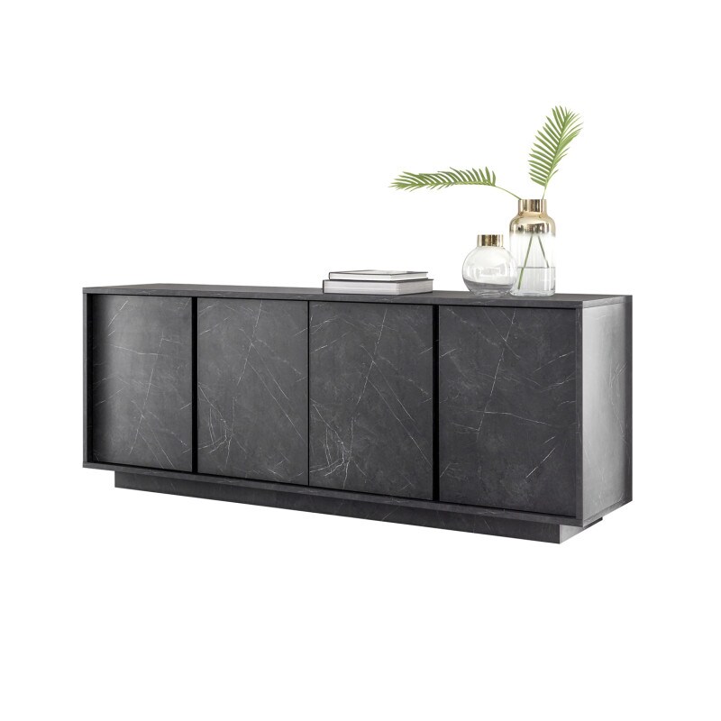 Matelpro - Buffet/bahut moderne 180 cm noir marbré Carrat - Moderne & Design -Noir marbré mat -  -Types de portes: Battantes