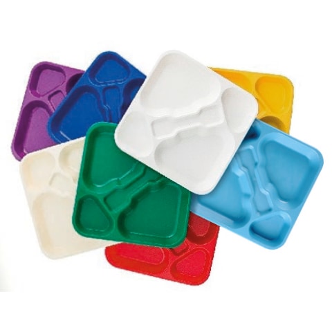 Bandeja cuadrada de 5 compartimentos en policarbonato color verde (caja de 30 uds.)