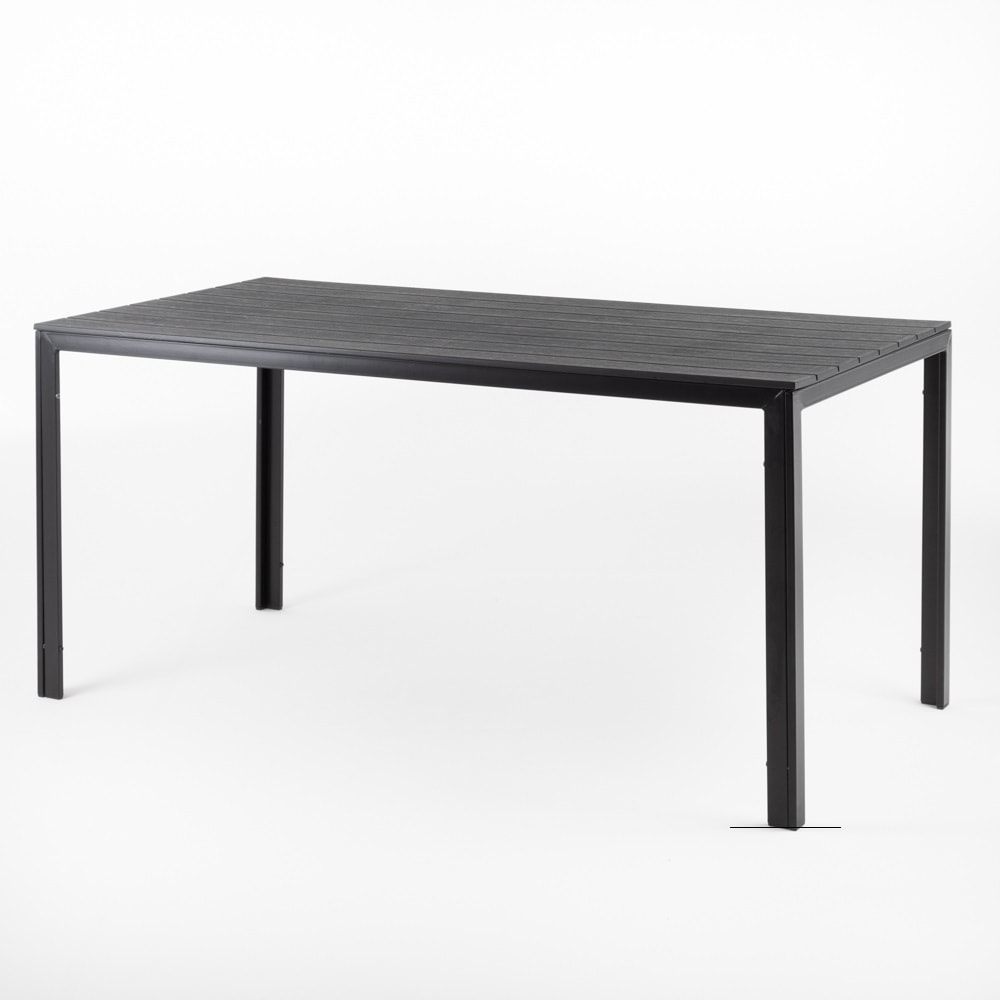 Buitentafel THOMAS rechthoekig 156x78 cm, stalen frame en houtlook latten, 6 zitplaatsen, modern design voor tuin of terras – Zwart
