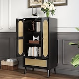thumbnail of Merax Kompaktes Sideboard, Rattan-Design, Schwarz, Highboard, Esszimmerschrank, Bücherregal