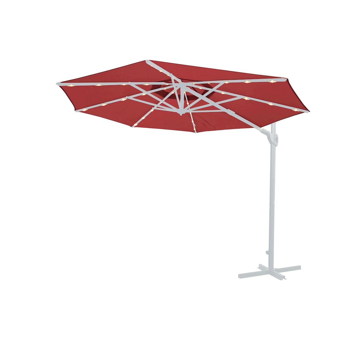 METRO PROFESSIONAL Parasol rond, aluminium/acier, Ø 2.5 x 2.44 m, avec lampe LED et module solaire, rouge/platine