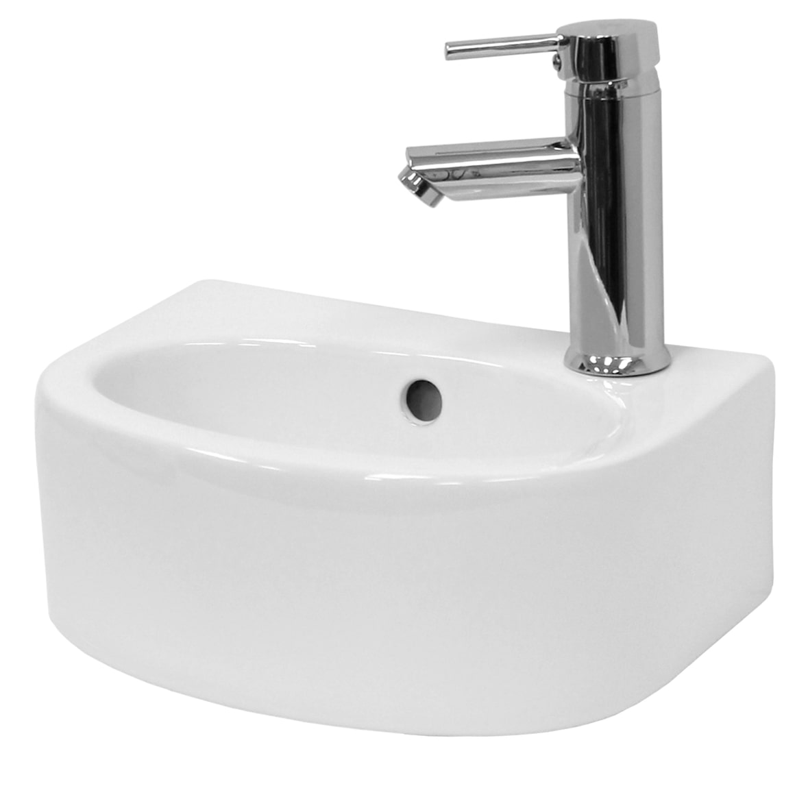 ECD Germany Mini-Waschbecken Keramik Weiß 335 × 255 × 130 mm, Hahnloch rechts, inkl. Ablaufgarnitur – kompaktes Aufsatzwaschbecken