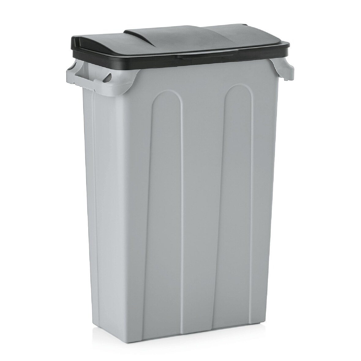 Muvell Mülleimer - 75 Liter Abfalleimer mit Klappdeckel 3,8 kg | Mülltonne, graue Abfalltonne, Plastik Abfallbehälter für Gastronomie 56,5 x 27,9 x