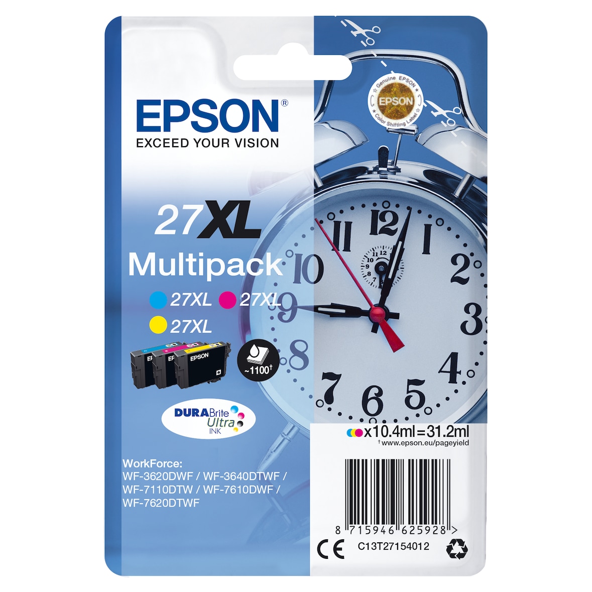 Original Epson 27Xl Multipack Tinte 3er Pack 31.2 Ml Xl Gelb, Cyan, Magenta Original Blister