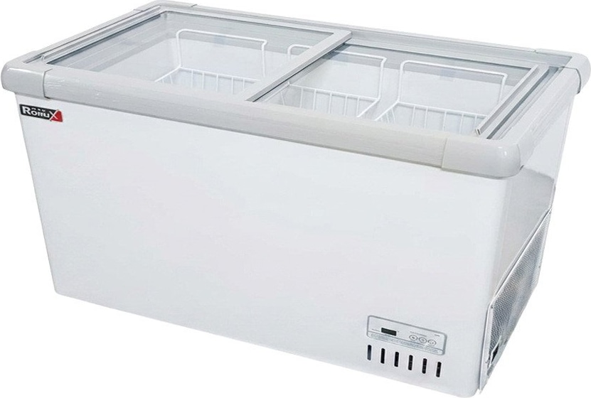 Romux® Isla de Congelación 400 Litros con 2 Puertas Correderas Cristal Plano Blanca | Islas de Congelación Profesionales