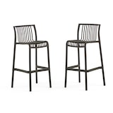 thumbnail of Set de 2 taburetes de exterior altos apilables en polipropileno, diseño efecto bambú para jardín, terraza, bar y restaurante – Olimpia XL/Negro