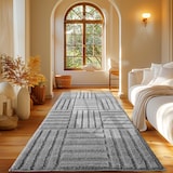 thumbnail of Carpetsale24 Teppich Läufer 60x110 cm Grau Hochflor Skandi Boho Karo Design Hoch-Tief Effekt Weicher Flauschig Pflegeleicht für Schlafzimmer, Flur