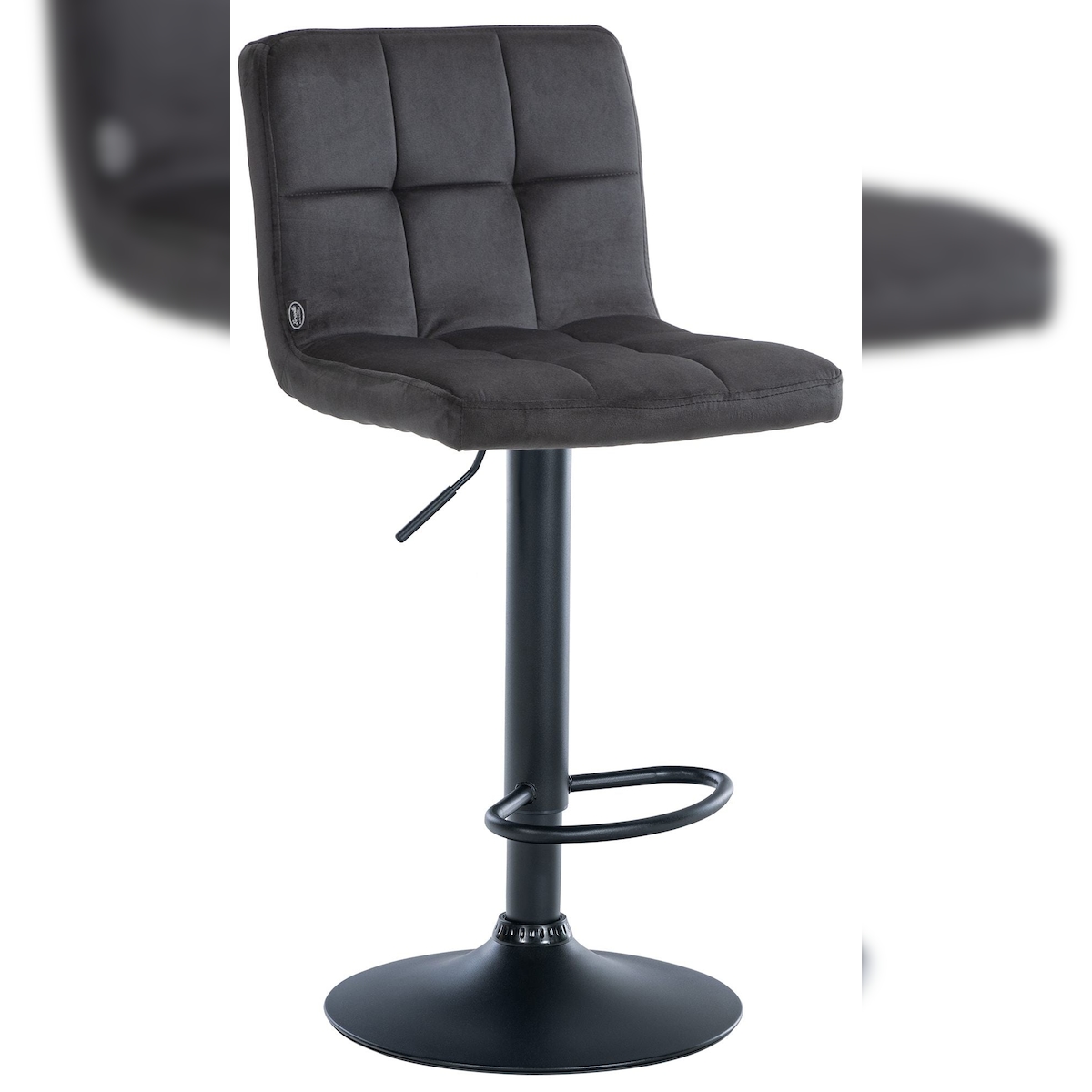 Décoshop26 - Barhocker/Hochstuhl x 1 mit dekorativer Quadratsteppung schwarzem Samtsitz schwarzen Metallbeinen 10_0005334