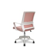 thumbnail of Silla Ergo535 blanca basculante respaldo malla rosa asiento tela rosa ruedas nailon