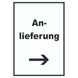 thumbnail of Anlieferung Schild mit Text und Richtungspfeil rechts Annahme hochkant A4 (210x297mm)
