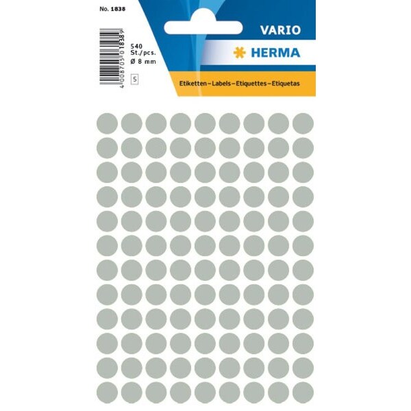 Markierungspunkte Ø 8 mm, grau, 540 Etiketten, permanent haftend, für Handbeschriftung