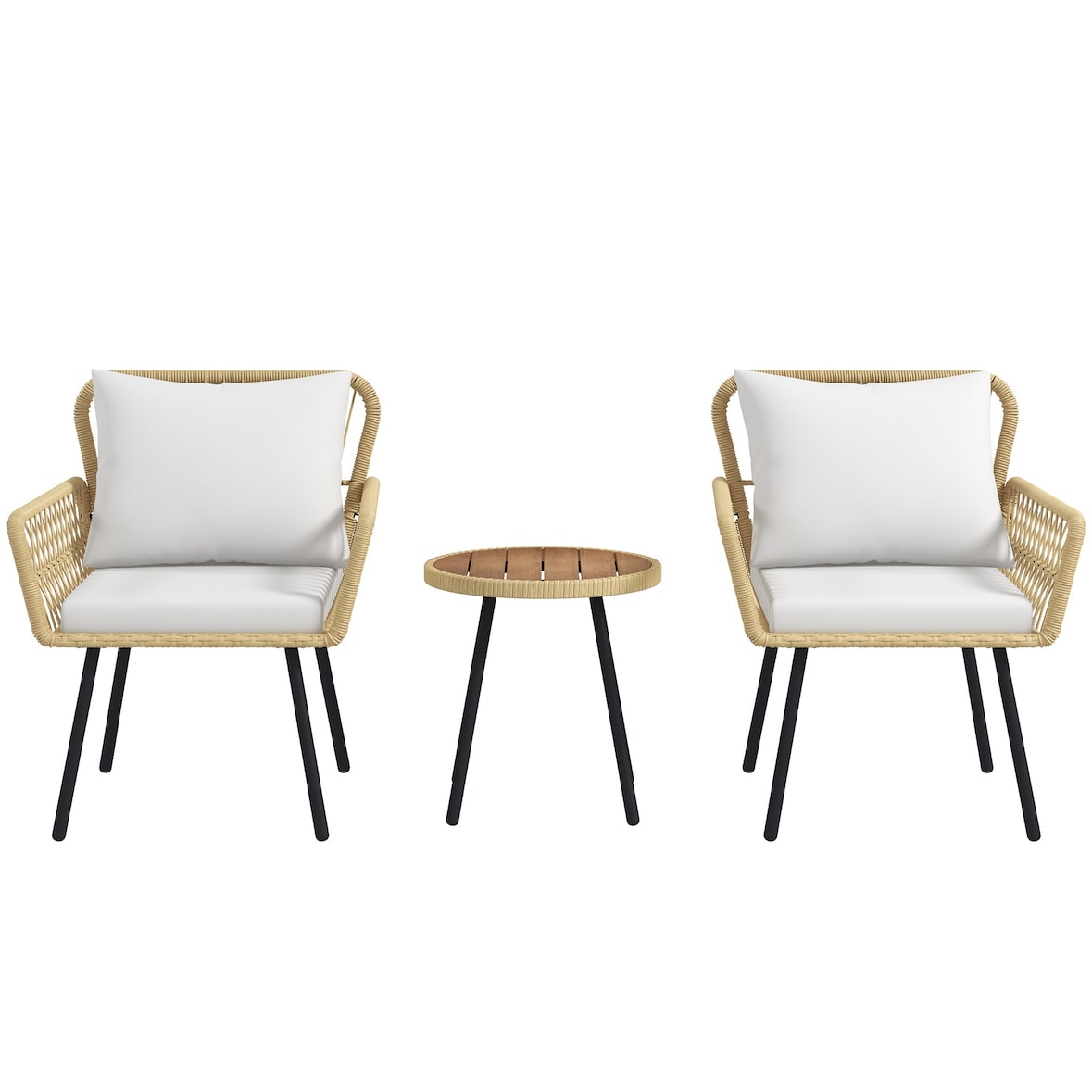 Conjunto de mesa y sillas de jardín exterior juego de 3 piezas sillas y mesa de ratán con 2 sillas 1 mesa de centro redonda y cojines para terraza