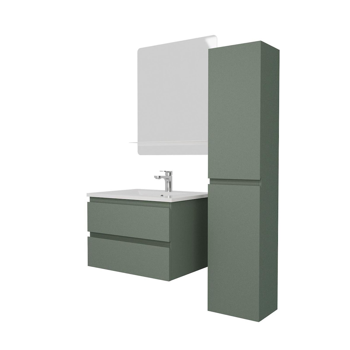 Ensemble meuble simple vasque SORRENTO 60 cm + robinet + miroir + Colonne
