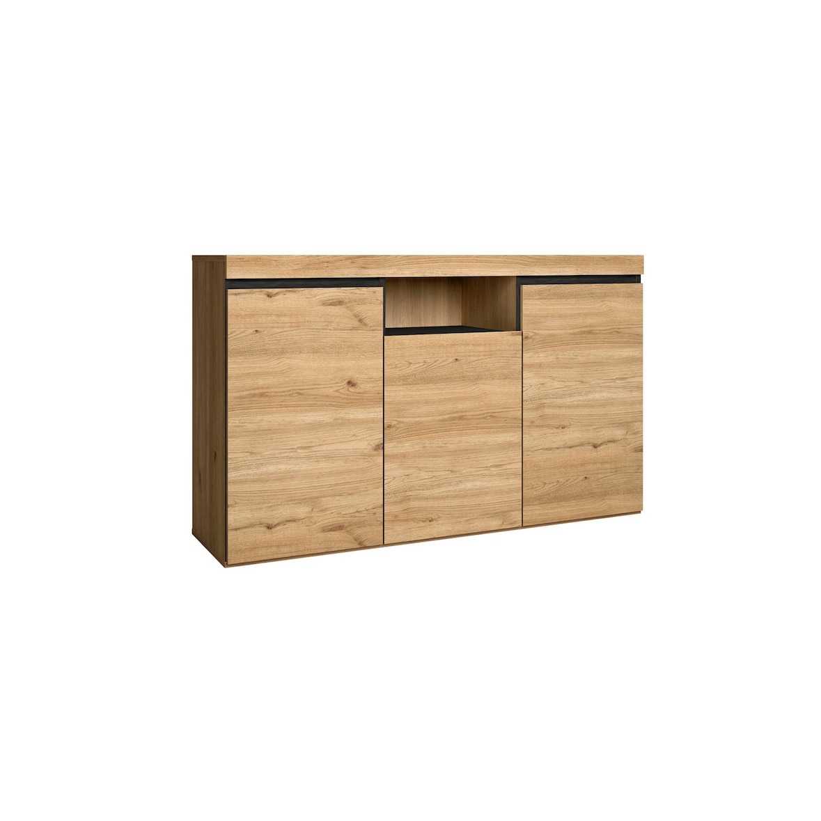 Dressoir Woonkamer Eetkamer Kantoor Kleur Eik/Zwart 3 deuren 1 holte 81x140x40cm, Nordic - APARADNATBOCA