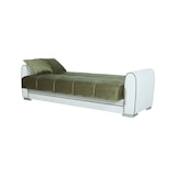 thumbnail of Dmora Schlafsofa Luis, 3-Sitzer-Container-Schlafsofa aus Kunstleder und Stoff, 220x84h91 cm, Weiß und Dunkelgrau