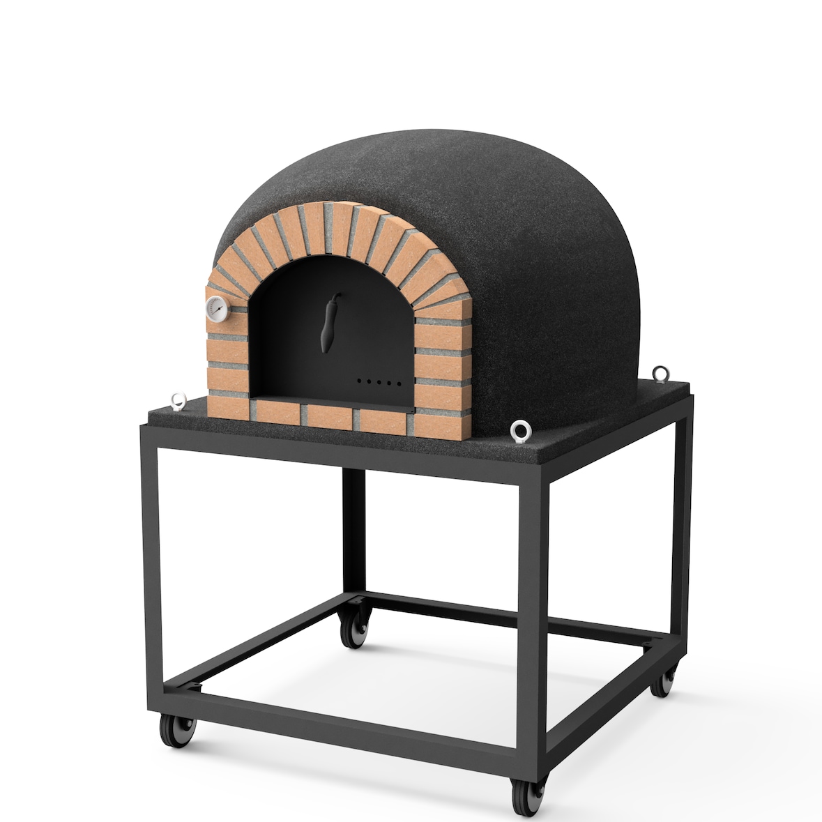 MF - Holzbackofen für den Außenbereich Modell STROMBOLI (Schwarz - 100 x 100 x 157 cm) – Isoliert mit Kork und 3 Keramikmatten