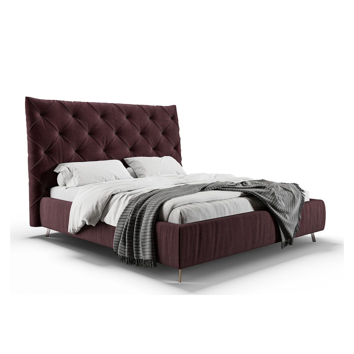 KAWOLA Bett ANNY Polsterbett Velvet purple 180x200cm
