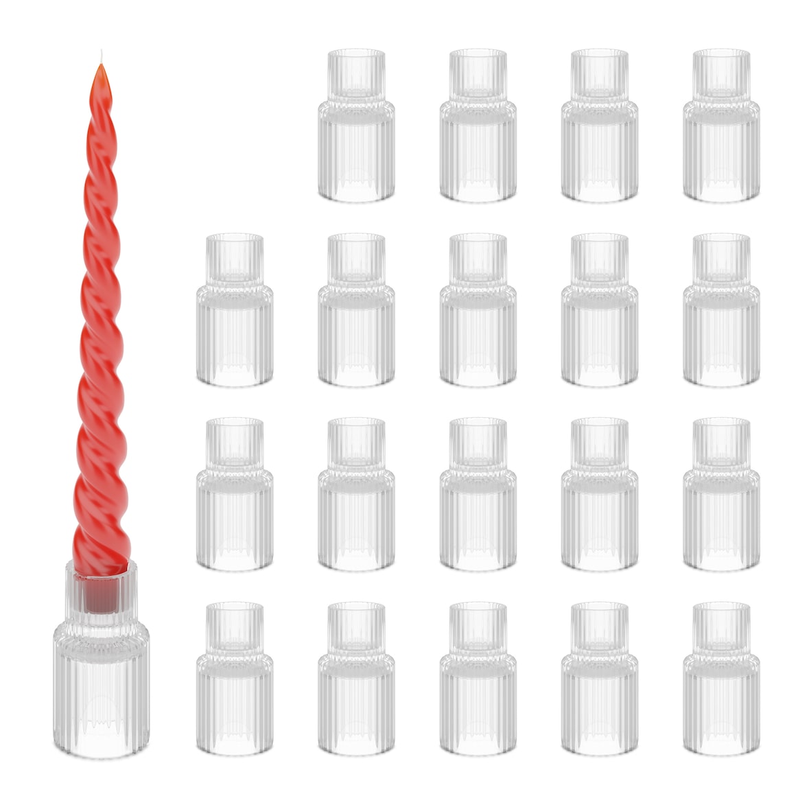 Relaxdays Kerzenständer Stabkerzen, 20er Set, HxD: 7 x 4 cm, aus Glas, geriffelt, runde Stabkerzenhalterung, transparent