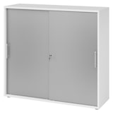 thumbnail of bümö Schiebetürenschrank 3OH - Aktenschrank abschließbar, Sideboard Schrank mit Schiebetüren in Weiß/Silber, Relinggriff - Büroschrank aus Holz mit