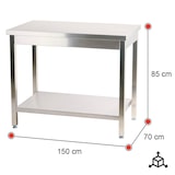 thumbnail of Romux® Tavolo in Acciaio Inox per Ristorazione Centrale con 1 Ripiano 1500x700x850 mm | Tavolo da Lavoro Inox Resistente alla Corrosione