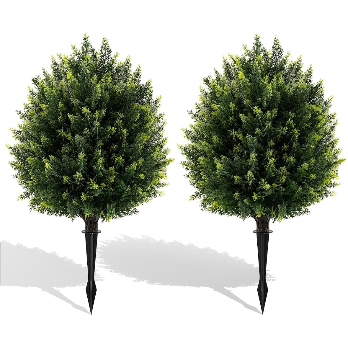 COSTWAY Set de 2 Plantas Artificiales, 61 cm, Árbol de Bola de Ciprés con Espiga de Tierra, Cedro Artificial con Maceta