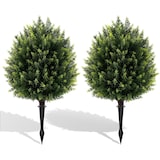 thumbnail of COSTWAY Set de 2 Plantas Artificiales, 61 cm, Árbol de Bola de Ciprés con Espiga de Tierra, Cedro Artificial con Maceta