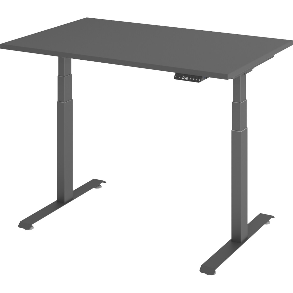 bümö höhenverstellbarer Schreibtisch 120 x 80 cm in graphit, Gestell graphit - Höhenverstellbar Elektrisch Stehpult mit 3-fach Speicher,