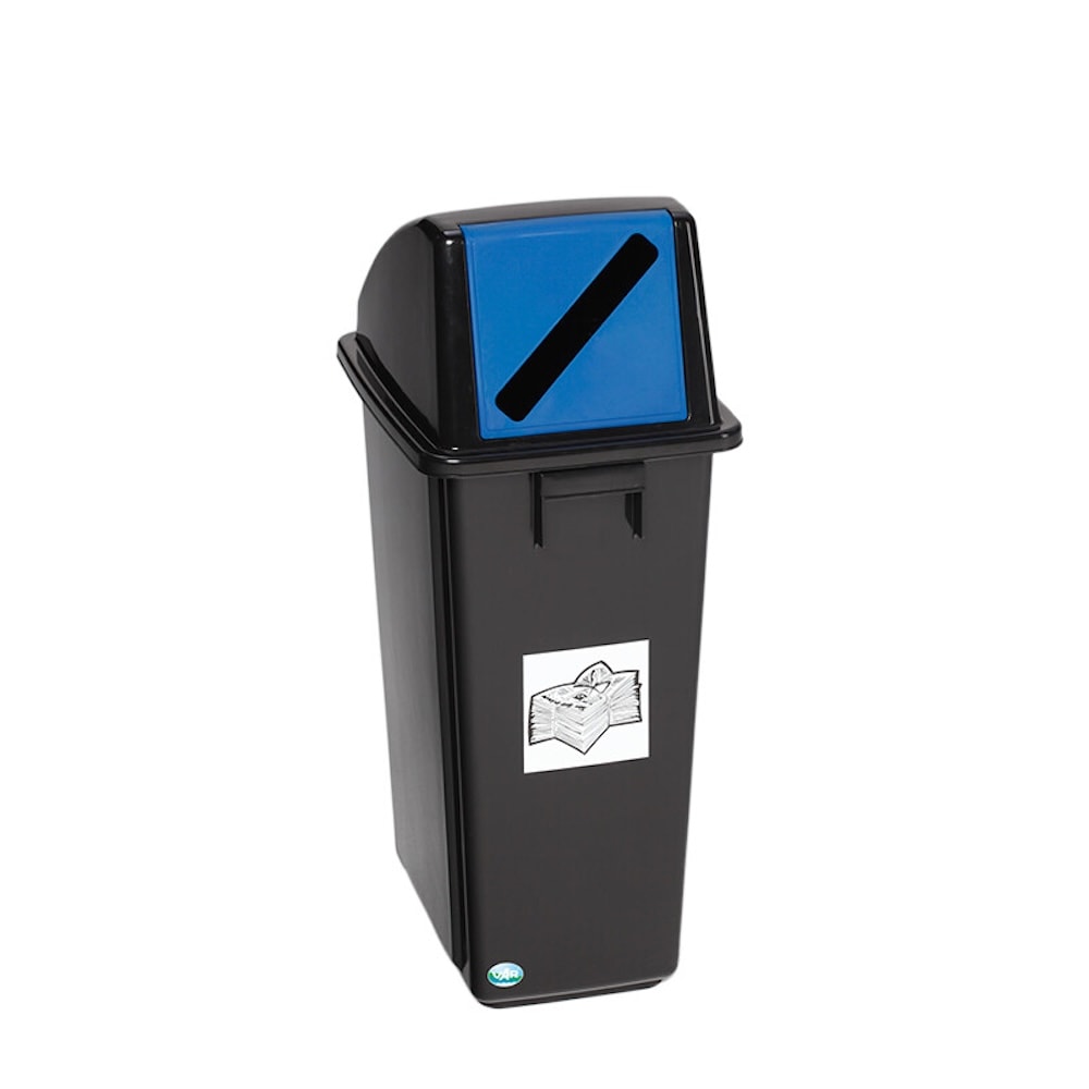 PROREGAL Robuster Wertstoffsammler mt Kopfteil | 58 Liter, HxBxT 60x32,5x47,5cm | Kunststoff | Schwarz-Blau | Mülleimer Abfalleimer Müllkorb