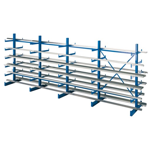 PROREGAL Kragarmregal-Set K 1000 doppelseitig | Grundregal | HxBxT 200x500x2x500cm | Tragkraft je Arm 200kg | Enzianblau