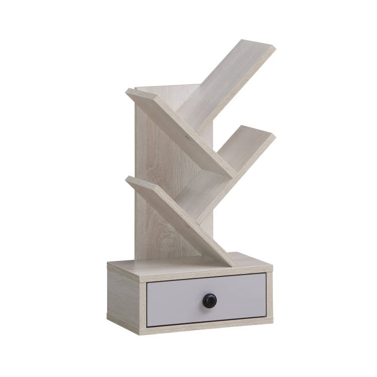 Helloshop26 - Boekenkast in boomvorm 30 x 17,5 x 60 cm met 5 planken decoratief en praktisch gemaakt van beige bewerkt hout 20_0015036