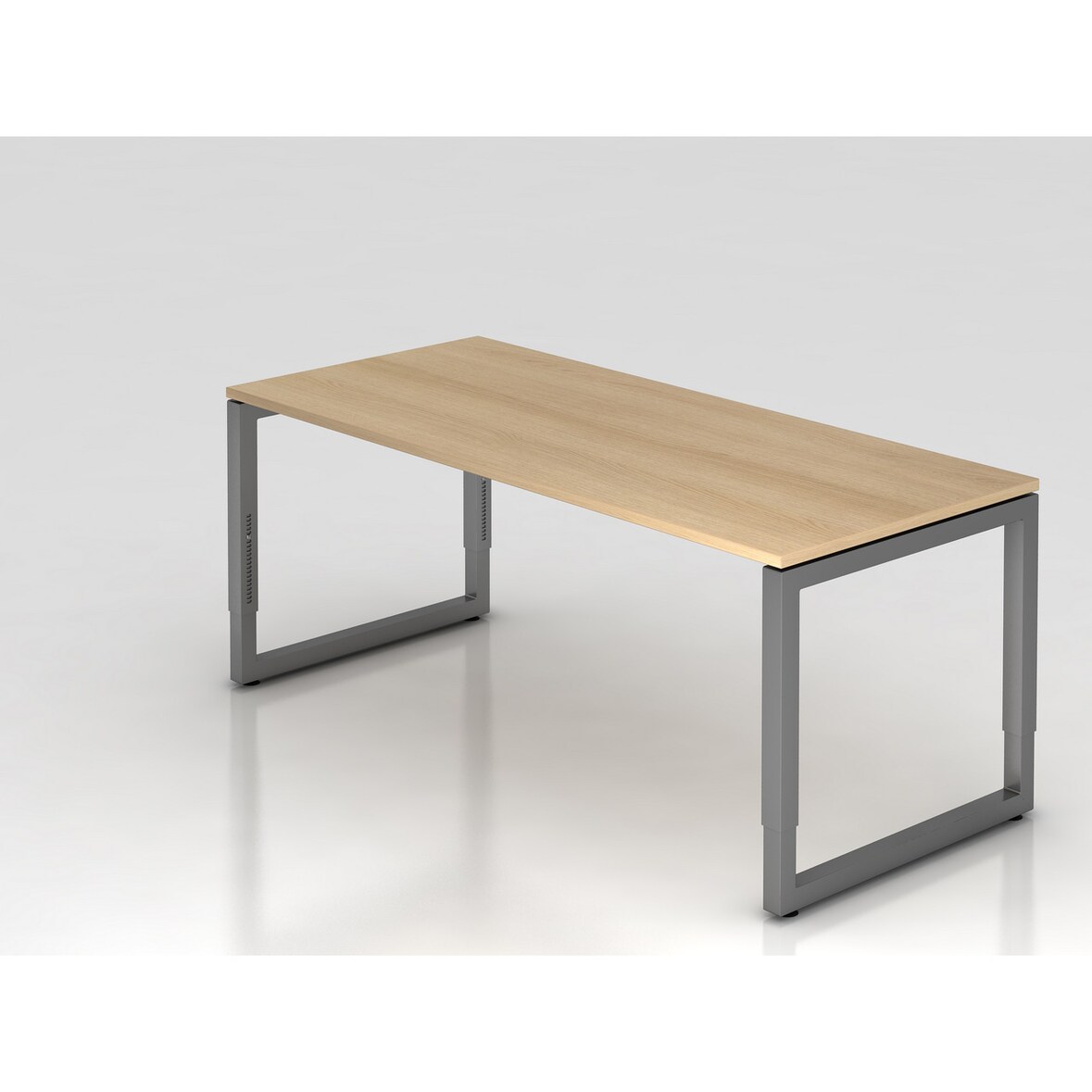 PROREGAL Schreibtisch Pavo | Eiche | Graues Gestell | BxT 180x80cm | Arbeitshöhe 65-85cm | höhenverstellbar | O-Fuß-Gestell eckig