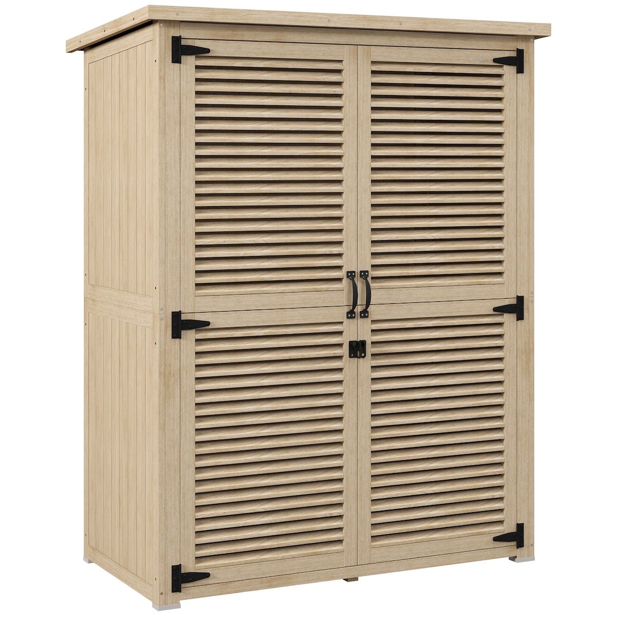 Outsunny Holz-Gartenschrank wasserdichtes Bitumendach 2 Regalböden & Bodenankern 127x65x168 cm/Naturholz