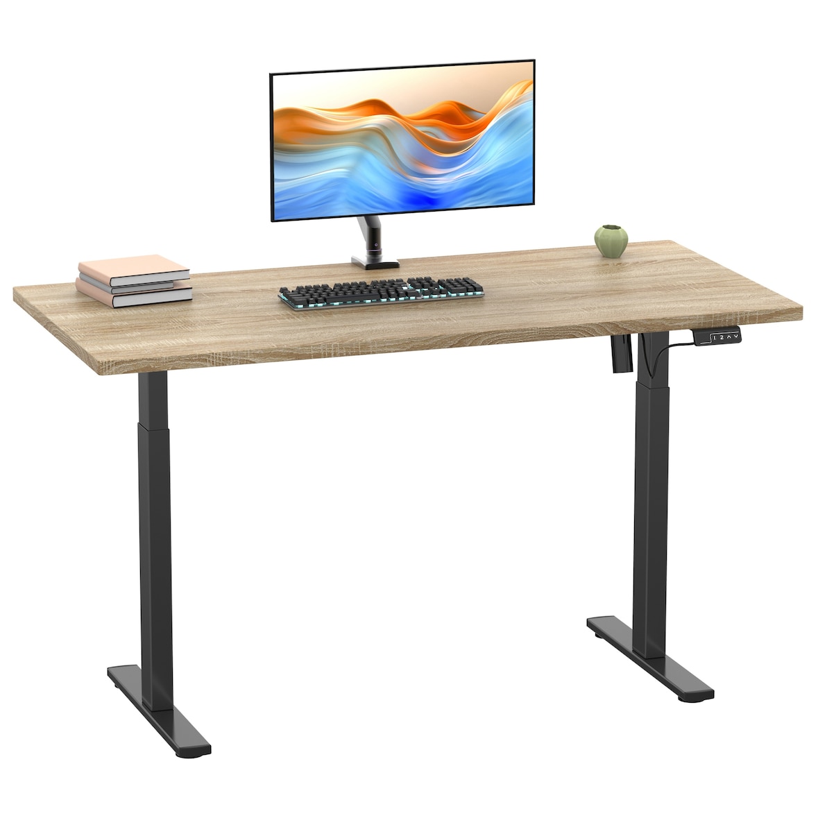 VCM Schreibtisch Lona Schwarz / Sonoma-Eiche H. 71-120 x B. 140 x T. 50 cm