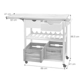 thumbnail of Carro de servicio HWC-G35, carro de cocina, carrito de cocina, carrito de té, madera de pino 89x119x41cm ~ blanco-natural