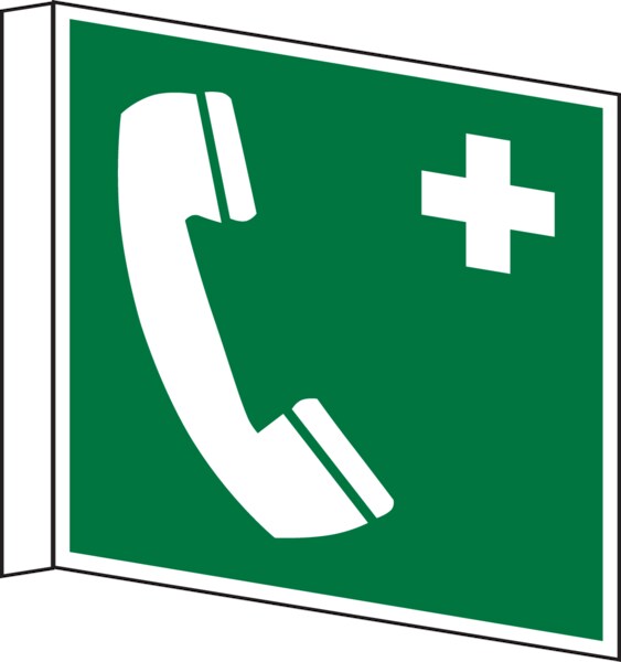 Rettungszeichen, Fahnen-/Nasenschild Notruftelefon E004 - ASR A1.3 (DIN EN ISO 7010) - 200x200x1 mm Kunststoff