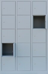 thumbnail of Lüllmann® XL Schließfachschrank, 3 Abteile, 15 Fächer, 1900 x 1185 x 450 mm, lichtgrau