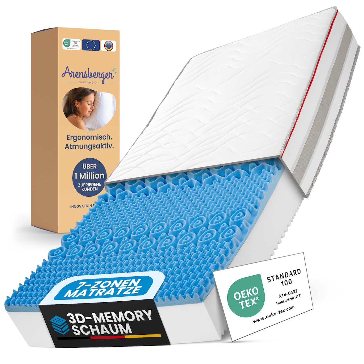 FLEXX Kaltschaum Matratze 140x200 cm mit 3D Memory Foam - 7 Zonen; 25cm Höhe; H4, H3, H2 Misch-Härtegrad - Wendbare Kaltschaummatratze