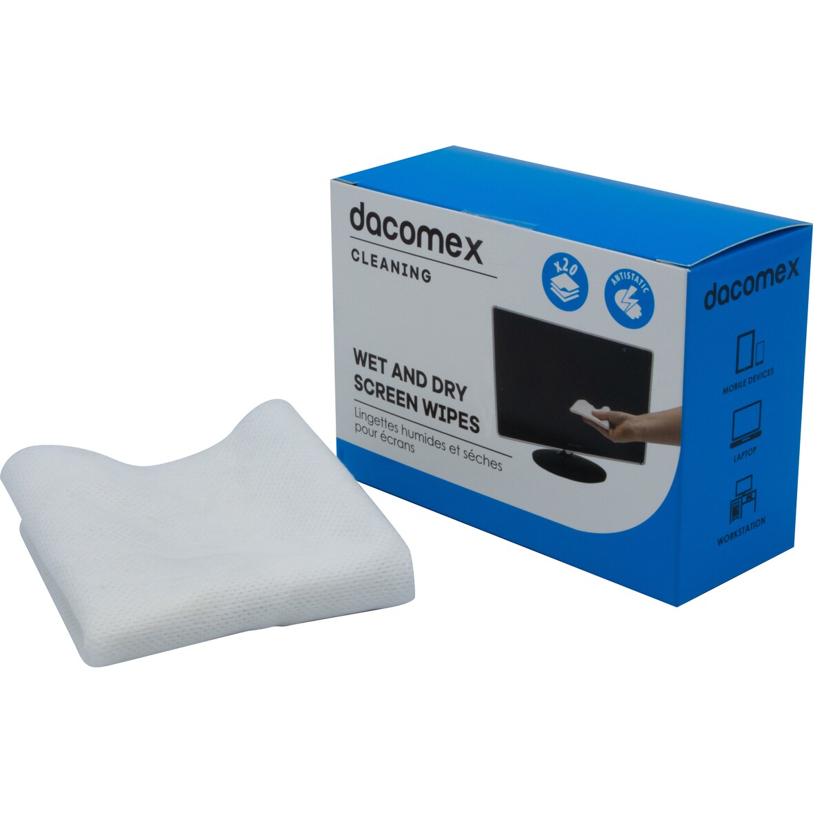 DACOMEX Boîte de 2 x 12 lingettes humides / sèches pour écrans