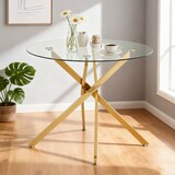 thumbnail of Merax Esstisch rund Ø80 cm, Glastisch modern, mit X-Gestell geometrisch, Küchentisch klein, 2–4 Personen, gold Metall