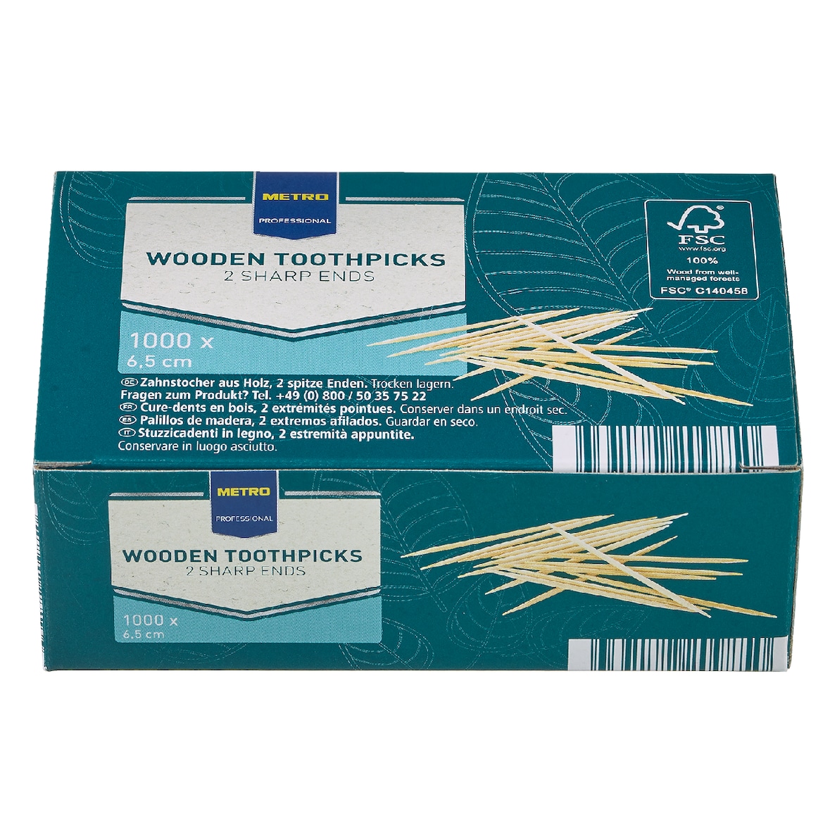 METRO PROFESSIONAL Tandenstokers, hout, biologisch afbreekbaar, 6.5 cm, 1000 stuks