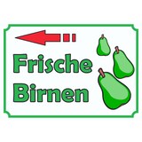 thumbnail of Verkaufsschild Schild Frische Birnen zu verkaufen mit Pfeil nach links A6 Rückseite selbstklebend