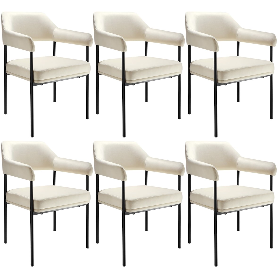 tectake Cadeira de jantar Doé, estofada, pernas de aço - Conjunto de 6 Tecido off white/preto