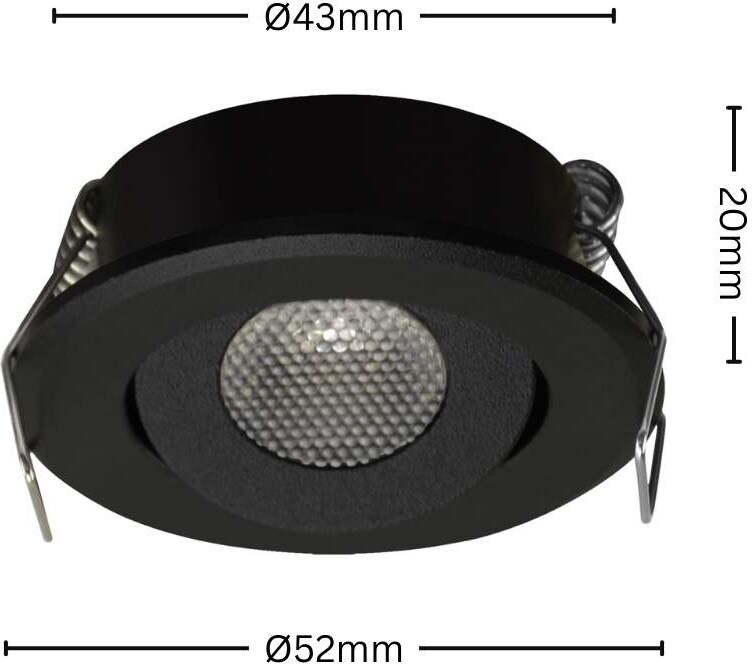 LED Mini Spot Einbaustrahler Unterbauspot Einbauspot Mini Leuchte 1.5w mit Trafo in schwarz Rund Ø 52 mm 4200K Neutralweiß