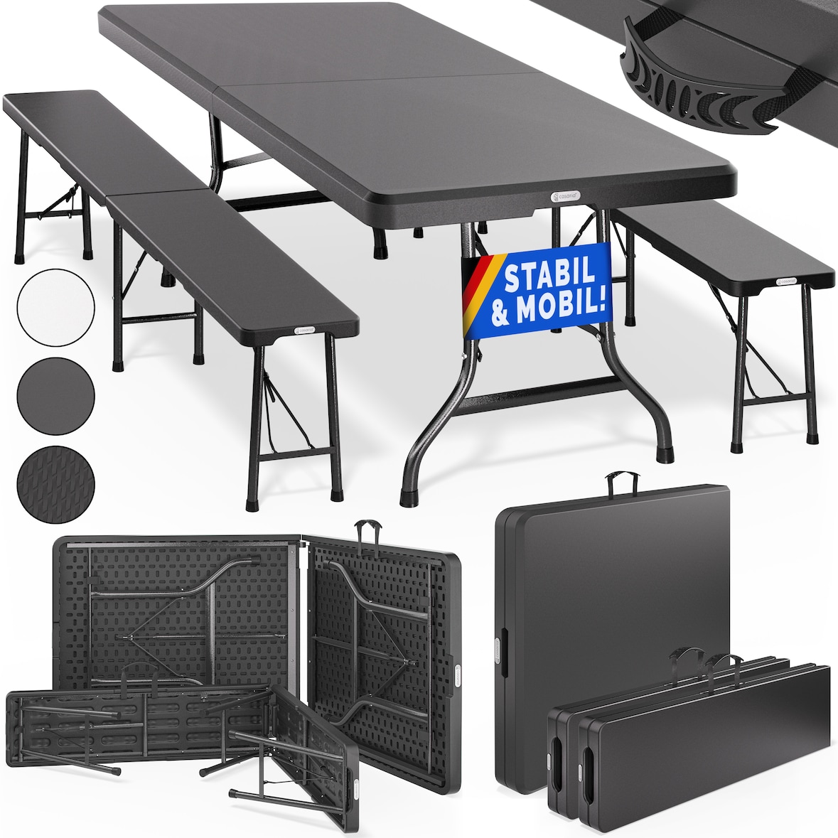 CASARIA® Bierzeltgarnitur Kunststoff 180cm 3-teilig Set