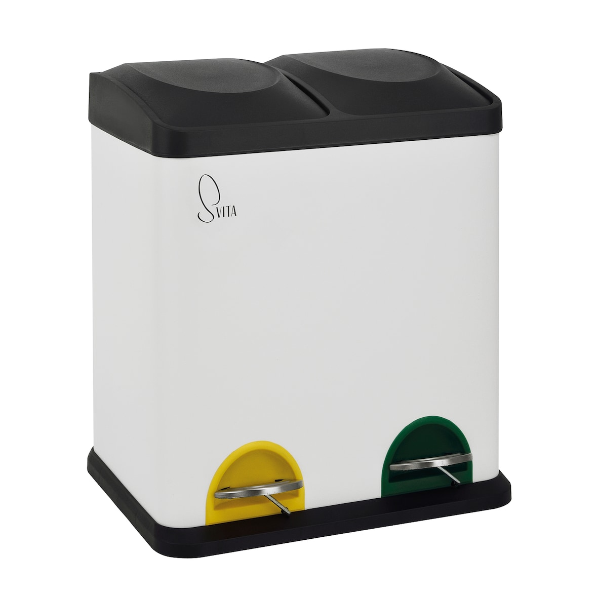 SVITA TC2X15 Mülleimer 30L 2x15 Treteimer Papierkorb Mülltrennung Stahl Weiß