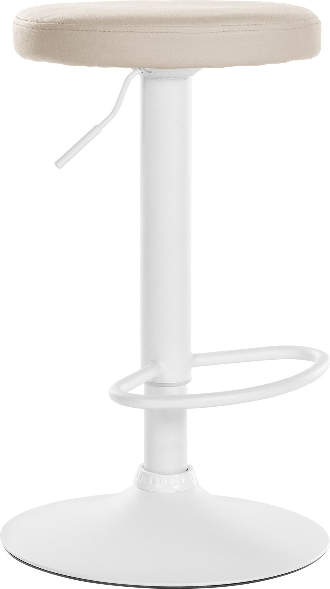 Décoshop26 - Barhocker x1 schlichtes Design höhenverstellbar cremefarbener PVC-Bezug weiße Metallbeine 10_0005345