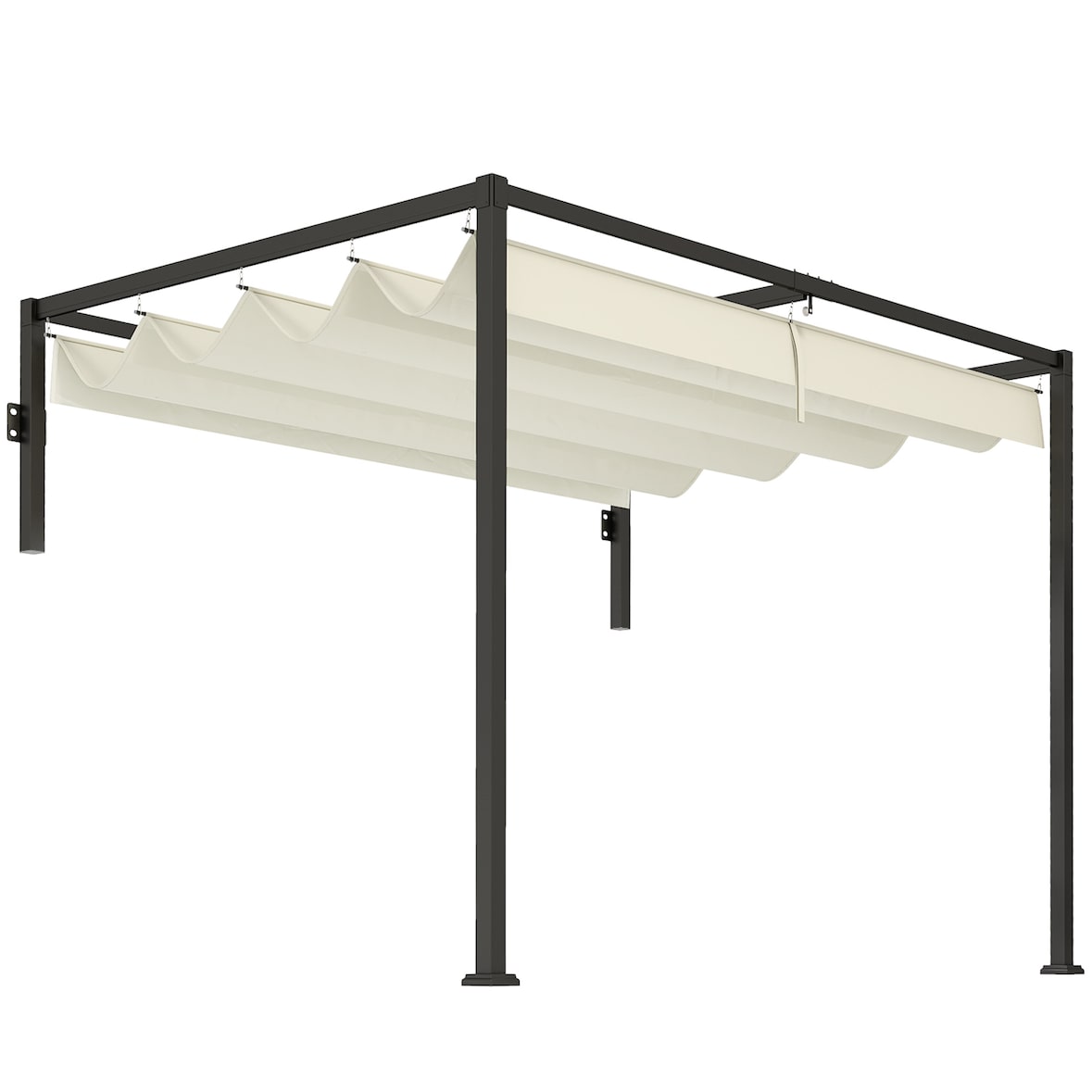 Outsunny pérgola con techo retráctil pérgola de pared 3x2 m cenador con tela de poliéster resistente al agua pabellón para jardín exterior crema